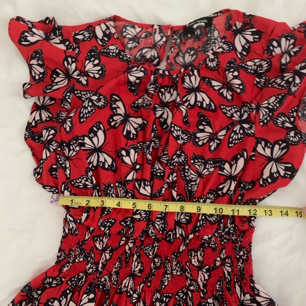 Kate Spade Butterfly Print Red Smocked Dress with Side Pockets - Picture 7 of 10